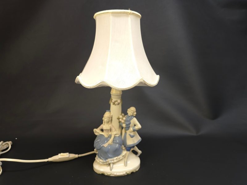Titel: Romantisk bordslampa med porslinsfigurer – Klassisk och charmfull