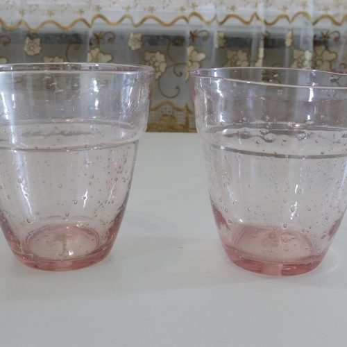 Krukor i glas med luftbubblor, Rosa, H= 14,5cm D= 14cm