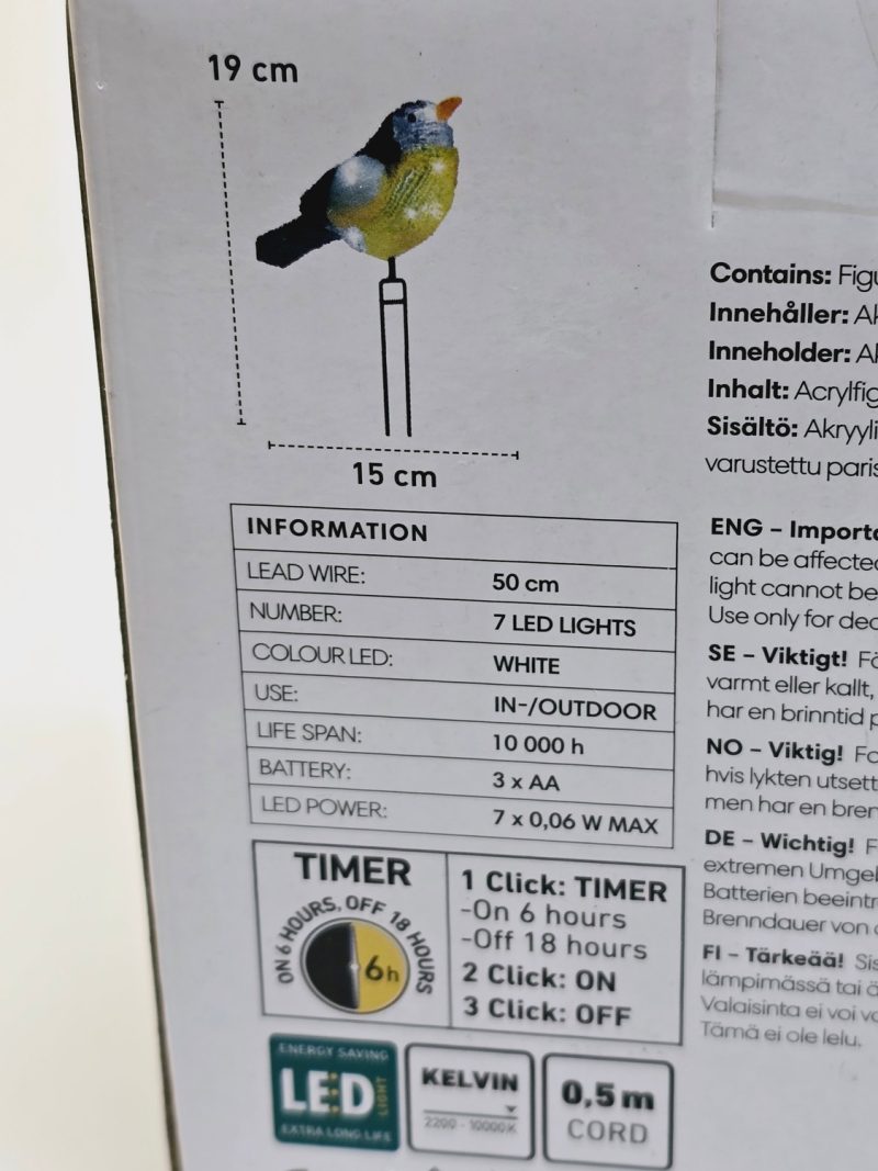 Dekorationsbelysning "Fågel" med Timer - LED för Inne/Utebruk