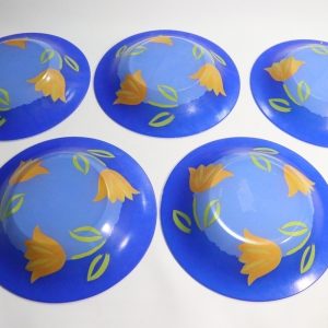5st djupa tallrikar, glas, Cristal D'arques-Durand Tulip Blomma Tulpan