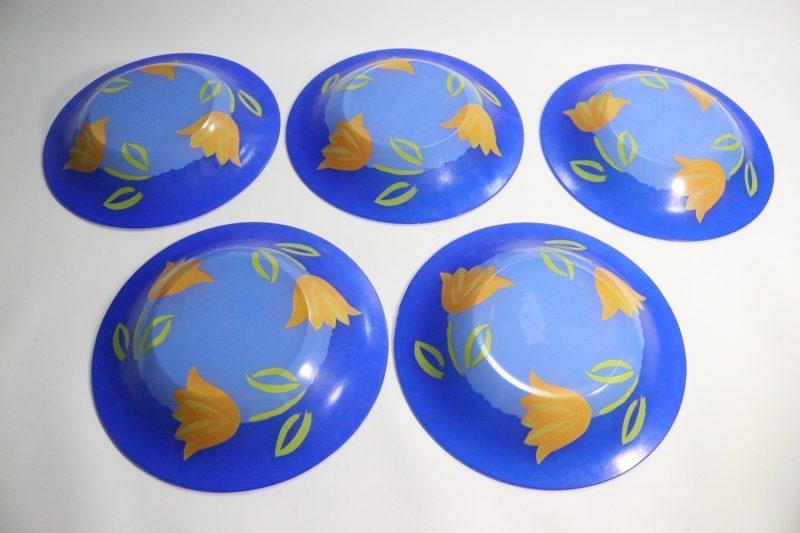 5st djupa tallrikar, glas, Cristal D'arques-Durand Tulip Blomma Tulpan