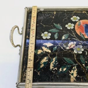 Vintage Serveringsbricka – Förtrollande Fågelmotiv och Blomsterdesign
