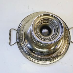 Vintage Metallskål på Fot med Handtag - Diameter 24 cm
