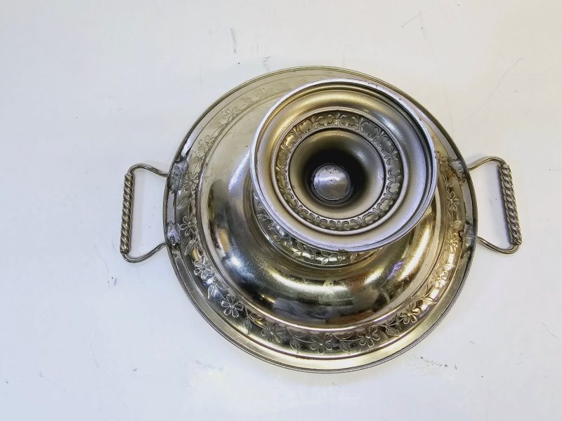 Vintage Metallskål på Fot med Handtag - Diameter 24 cm