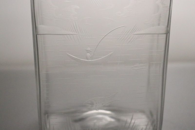 KARAFF, glas, 1900-tal, del av kork saknas, 20,5cm