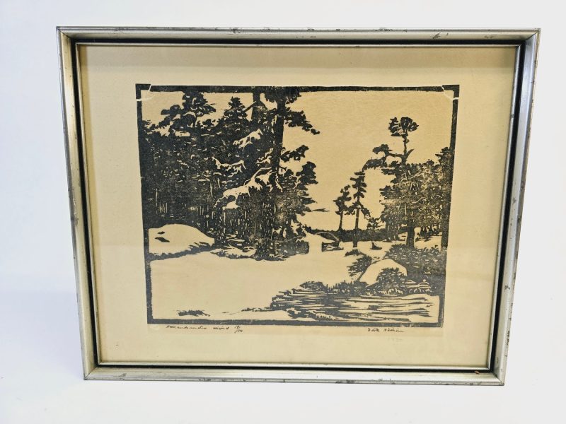 Litografi - Vinterlandskap – Signerat Verk från 1936