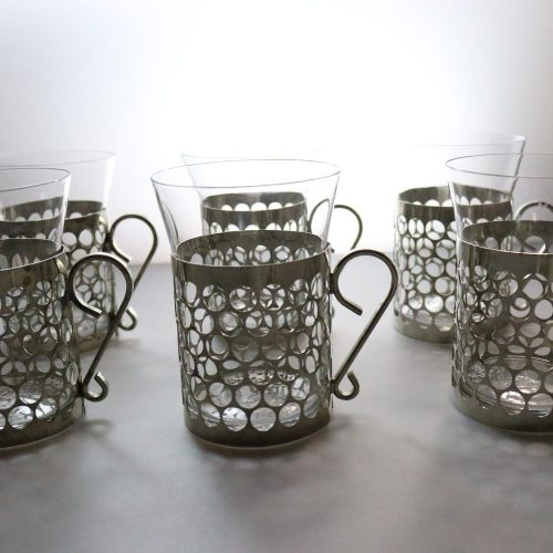6st Kaffekoppar i glas och metall, Kosta Boda  - ca H10cm D7cm