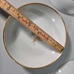 RISSKÅLAR MED FAT, Kina, 5 delar, porslin med gulddekor, Qingdynastin