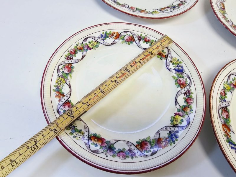 Antika engelska tallrikar från sent 1800-tal – Set med fyra tallrikar, 23 cm