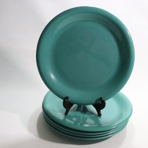6st flata mattallrikar, grön glaserade - 27cm