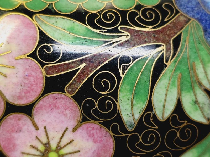 Vintage Cloisonné-skål med blomsterdekor – Orientaliskt hantverk
