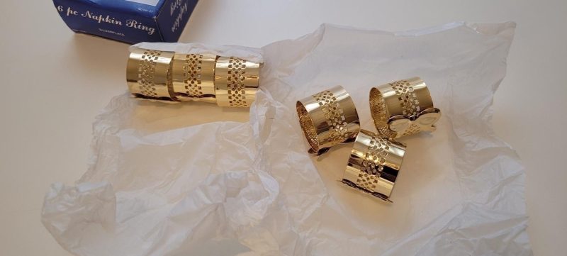 SERVETTRINGAR, 6 st, metall, guldbelagda