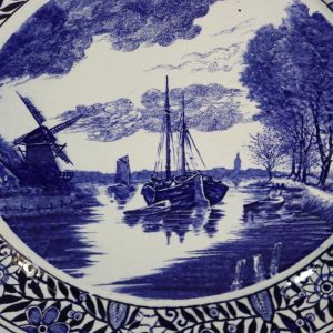 Vintage Delfts blå väggtallrik - nour du Chattel - Väderkvarnscen - Boch