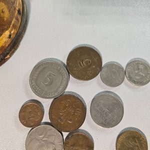 Näverskål,Lockask,Näverask,Träask med utländska mynt