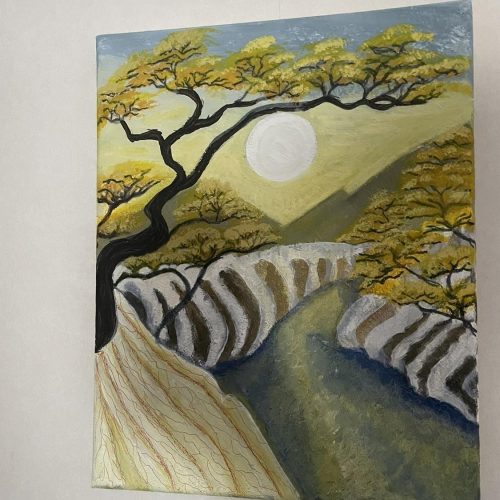 Fängslande landskap i akryl på canvas – 30x24 cm
