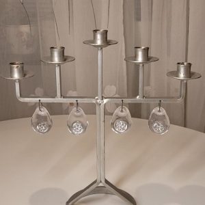 5-armad ljusstake i smide och glas
