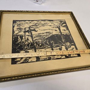 Träsnitt "Vinter i Småland" – Signerad Konst från 1940-50-talet