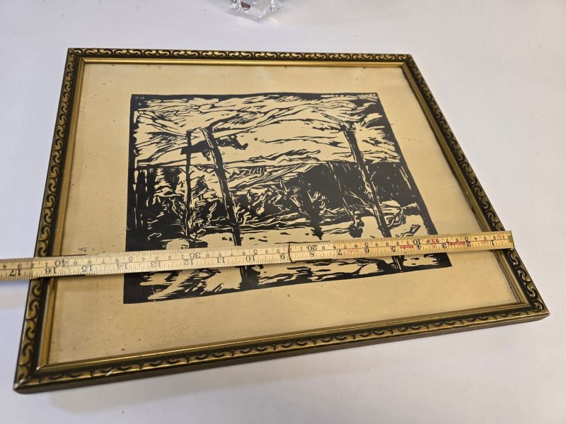 Träsnitt "Vinter i Småland" – Signerad Konst från 1940-50-talet