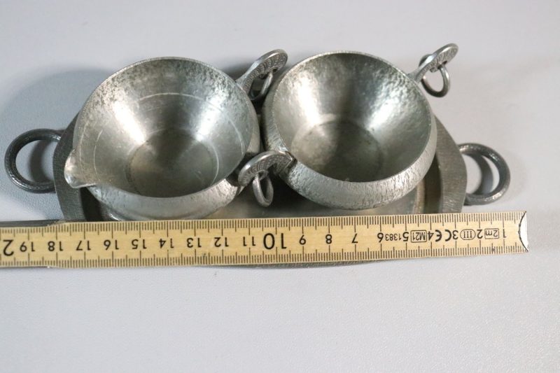 Kanna och sockerskål på fat, tenn, HERDET TINN ERIK NORWAY