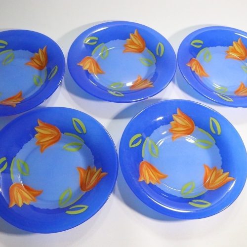 5st djupa tallrikar, glas, Cristal D'arques-Durand Tulip Blomma Tulpan