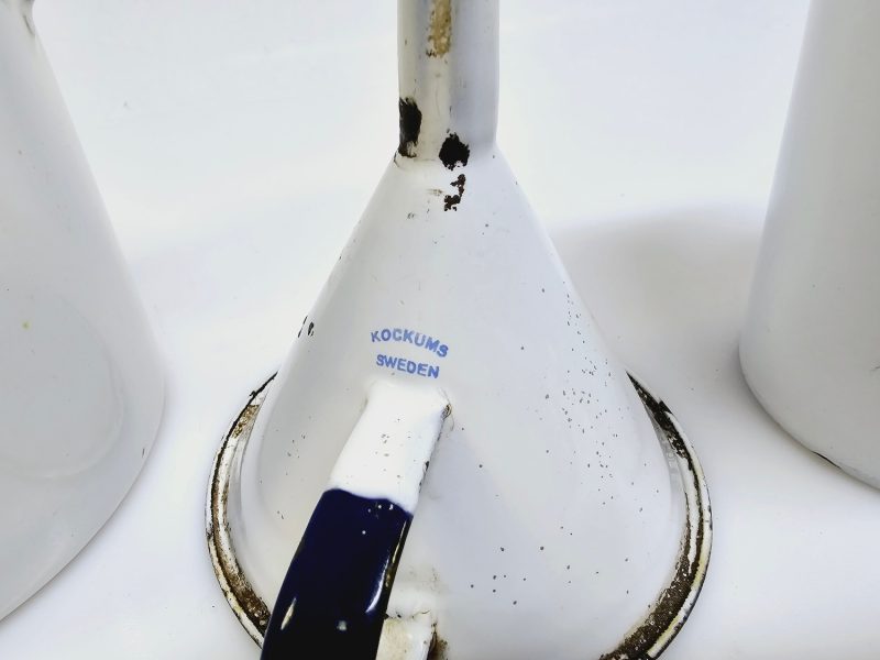 Vintage Kockums emaljerad uppsättning – Hink, Tratt och Måttbägare