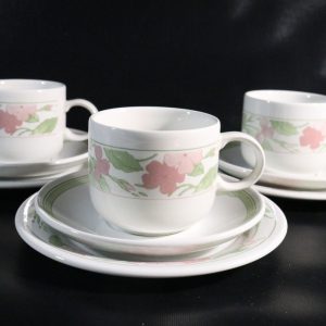 Queen Anne Bone China - Eleganta Tekoppar med Rosmotiv, Set om 4