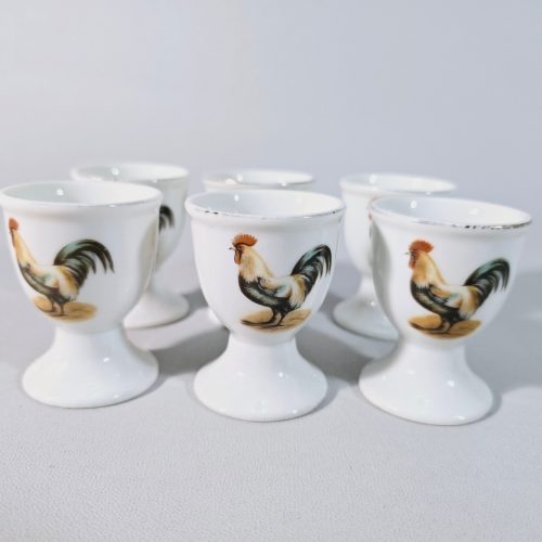 6 st RETRO ÄGGKOPPAR i porslin - tupp och kyckling