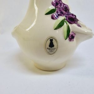 Rosa Ljung Fågel i Keramik – Svenskt Konsthantverk med Blomdekor, ca 15 cm