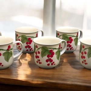Set med 7 kaffekoppar "Blodgivare ger med hjärtat" från Rörstrand Diamant, J.L