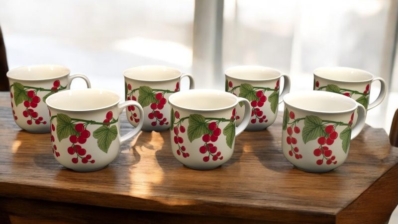 Set med 7 kaffekoppar "Blodgivare ger med hjärtat" från Rörstrand Diamant, J.L