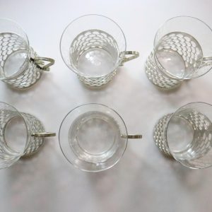 6st Kaffekoppar i glas och metall, Kosta Boda  - ca H10cm D7cm