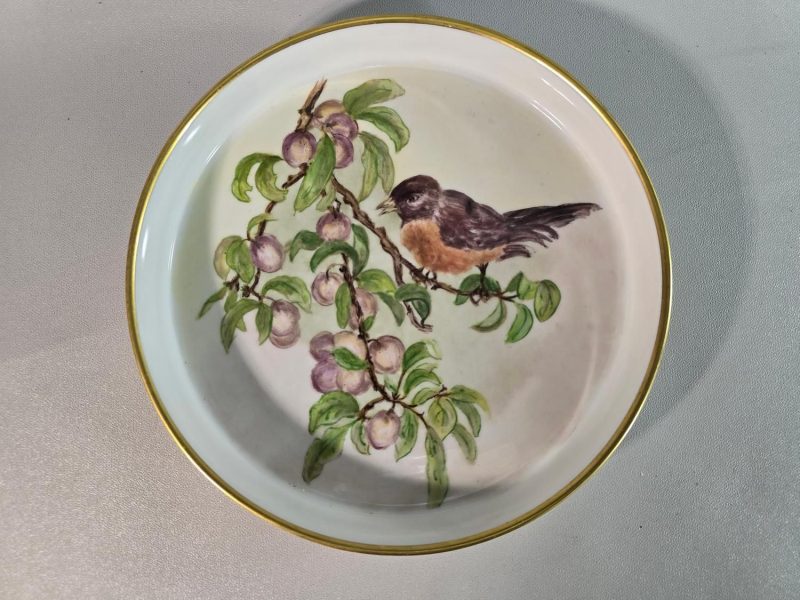 Vackert Handmålat Fat med Fågelmotiv