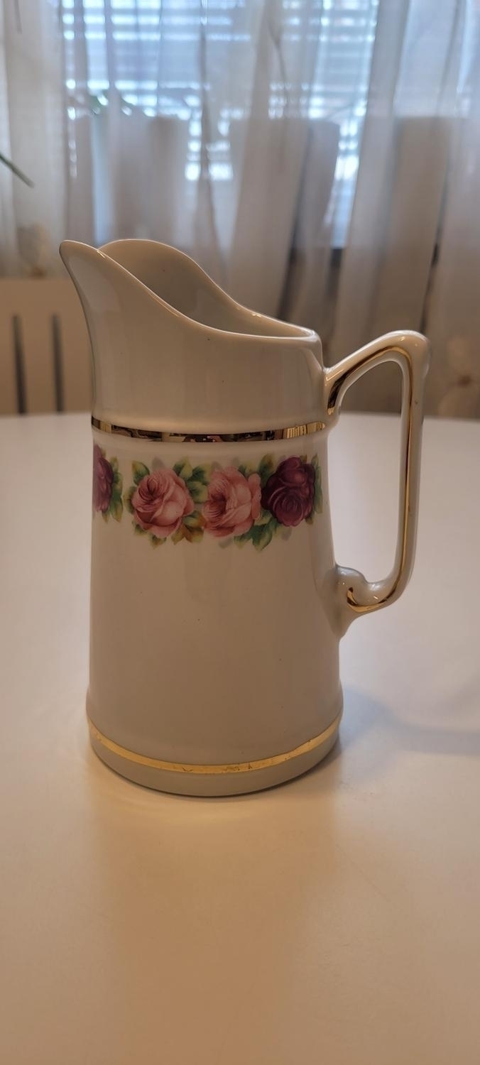 Uppsala Ekeby Gefle kanna med rosa blommor