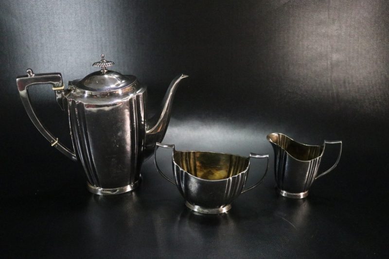Art Deco KAFFESERVIS, 3 delar, nysilver, KGM GAB Uppsala