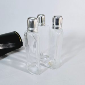 ART DECO TRIPPELGLAS KOLV SET I LÄDERFODRAL