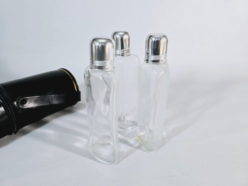 ART DECO TRIPPELGLAS KOLV SET I LÄDERFODRAL