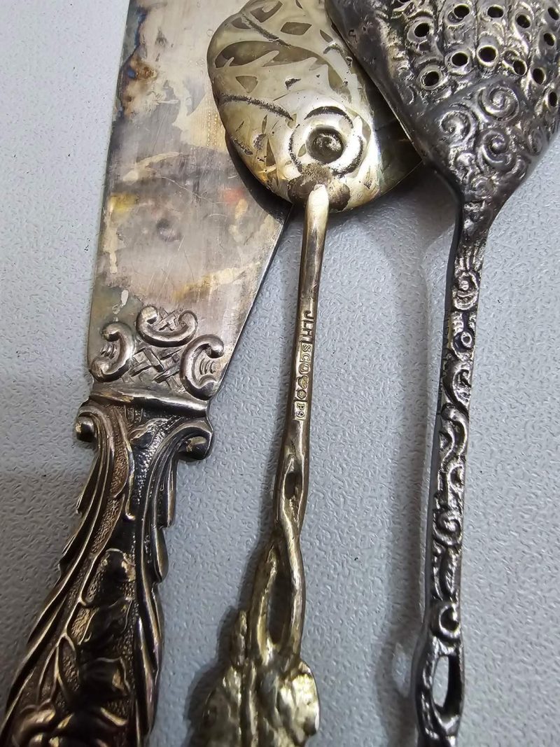 Bestick, bland annat " Rosen", Nysilver och  Silver - JLH SC Kattfot S P9