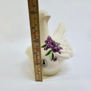 Rosa Ljung Fågel i Keramik – Svenskt Konsthantverk med Blomdekor, ca 15 cm