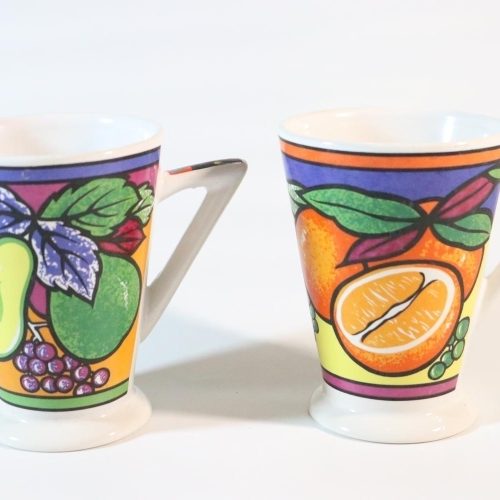 2st muggar, Vintage Art Deco Stil - frukt, 70-tal