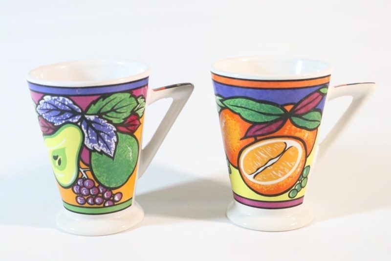 2st muggar, Vintage Art Deco Stil - frukt, 70-tal