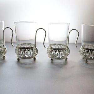 4st Kaffekoppar i glas och metall, Irish Cofee  - ca H9cm D6cm
