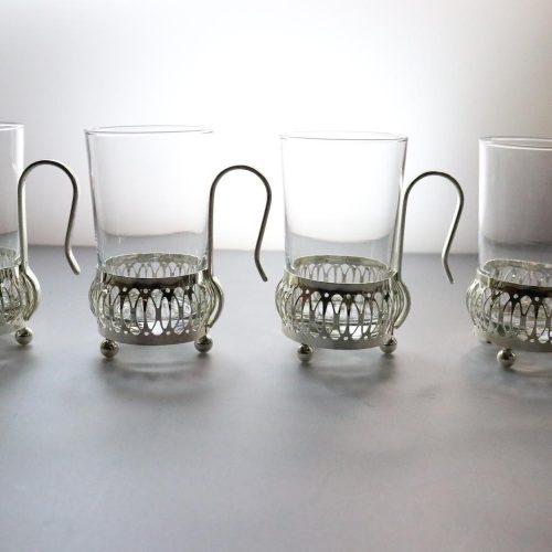 4st Kaffekoppar i glas och metall, Irish Cofee  - ca H9cm D6cm