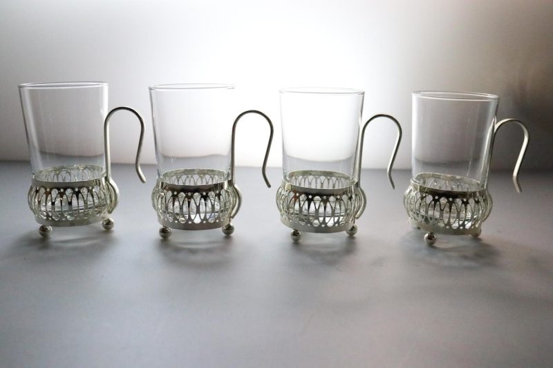 4st Kaffekoppar i glas och metall, Irish Cofee  - ca H9cm D6cm
