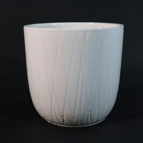 Vit glaserad kruka/blomkruka/ytterfoder, Enso - 13cm