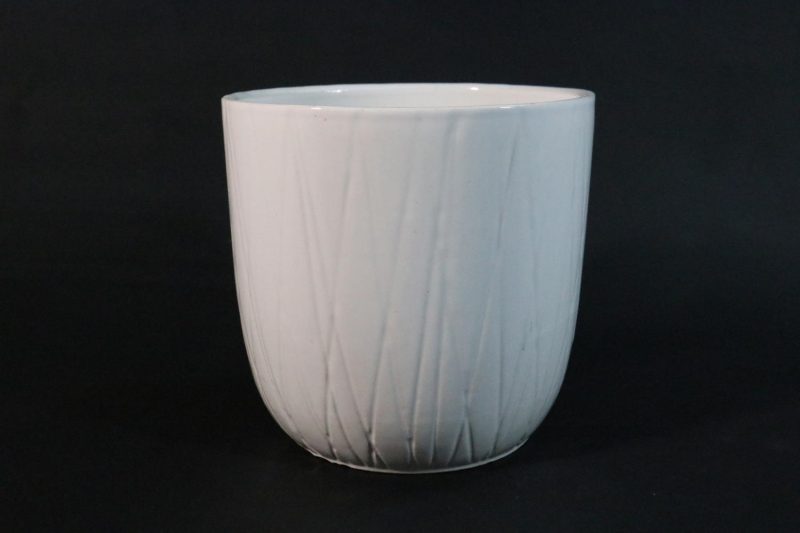 Vit glaserad kruka/blomkruka/ytterfoder, Enso - 13cm