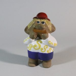 Figurin med blå klänning, stengods, signerad MH - 27cm