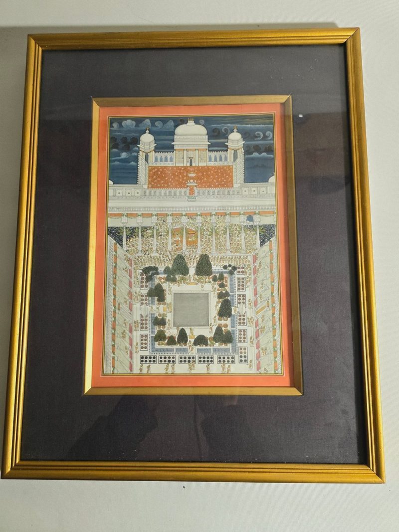 Magnifik Handmålad Miniatyrmålning av Wadi Mahal City Palace