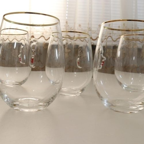 5st Tumblerglas, drickglas, intryckt ansikte och guldkant