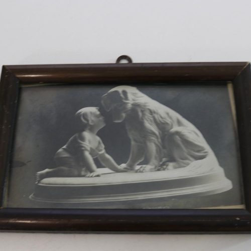 Liten tavla barn hund skulptur, "Kan du inte tala"