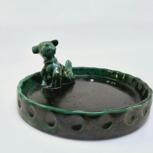 Grön dekorativ askkopp från EKEBY med hundmotiv – retro charm